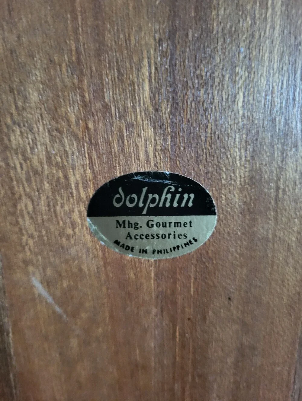 Vintage Dolphin Teak Wood Round Serving Tray 1970s